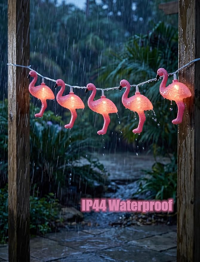 8.5Ft Summer Themed Tropical Beach Lights, 10L Pink Flamingo String Lights | Indoor Outdoor LED Party Lights for Bedroom Birthday Wedding Holiday Hawaiian Tiki Tropical Party Décor