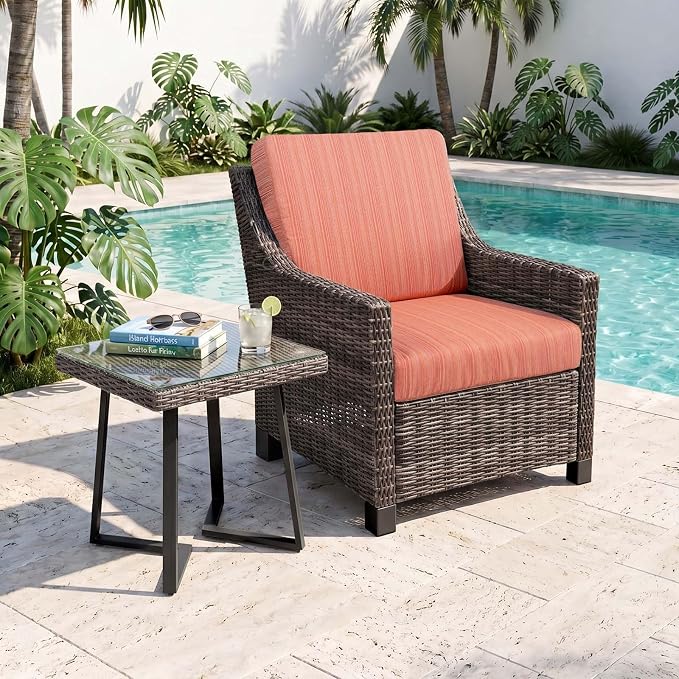 Wicker Patio Conversation Set, Outdoor Patio Chair Set with Deep Seating, Wide Armrests & Thick Cushions, All-Weather Outdoor Furniture Set for Patio, Porch, Deck & Backyard