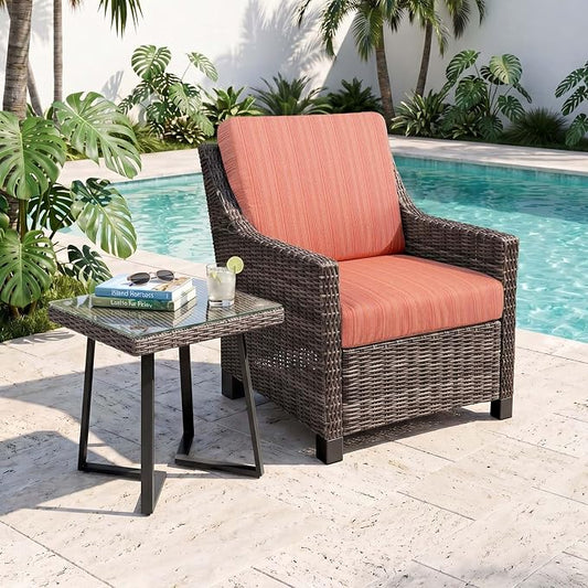 Wicker Patio Conversation Set, Outdoor Patio Chair Set with Deep Seating, Wide Armrests & Thick Cushions, All-Weather Outdoor Furniture Set for Patio, Porch, Deck & Backyard