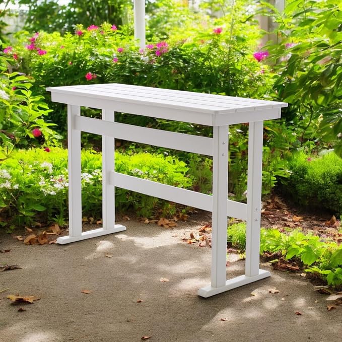HDPE Outdoor Bar Height Patio Table, 54” All-Weather Outdoor High Top Tall Pub Rectangular Bar Table for Balcony, Backyard, Garden,Lawn (White, Bar Table)