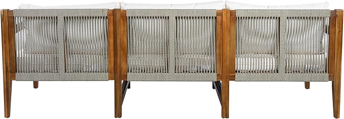 VilroCaz 3-Piece Patio Conversation Set, All Weather Sectional Sofa Set with Acacia Wood Frame and Woven Rope Accents, Outdoor Furniture Set with Cushions for Backyard Deck Poolside (Beige+Rope v)