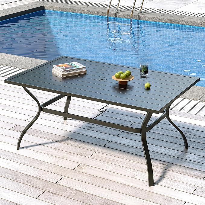 Outdoor Patio Table,60"x 38" Rectangle Outside Dining Table with 1.6" Umbrella Hole for Poolside Backyard Lawn