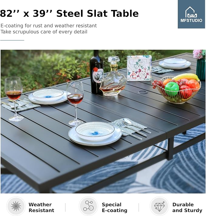 MFSTUDIO Patio Table and Chairs Set, Outdoor Dining Set for 8 Persons, 9 Piece Patio Furniture Dining Set for Deck Yard Garden Poolside