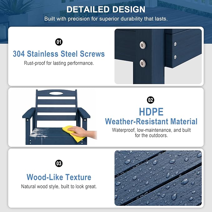 Domi HDPE Outdoor Dining Set, All-Weather 7 Piece Outdoor Dining Table Set with 2" Umbrella Hole, Outdoor Patio Dining Set for Garden, Poolside, Backyard, Deck, Blue