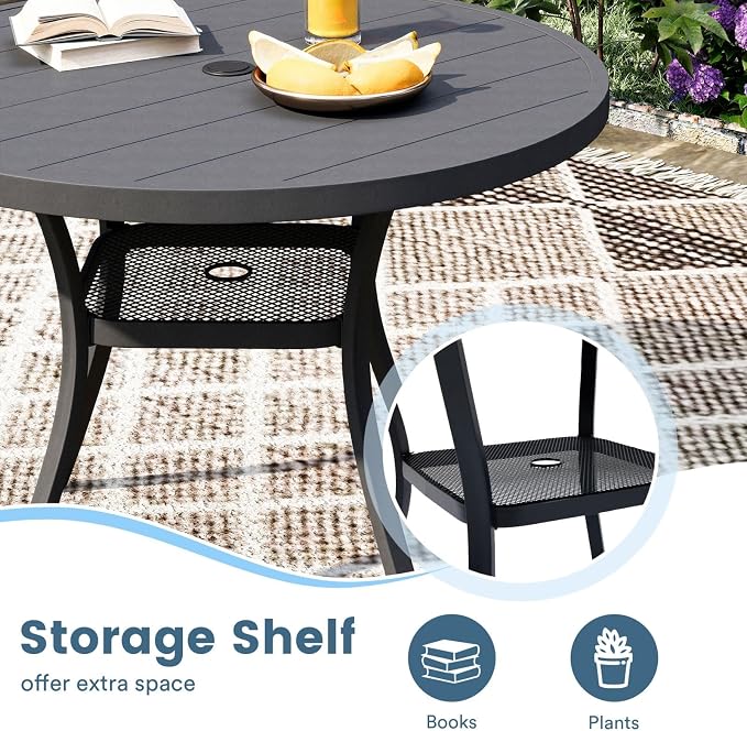 DIFY Patio Round Dining Table, 42" All Weather Round Outdoor Table with 1.57" Umbrella Hole for 4 Person, Perfect for Balcony Garden and Backyard, Grey