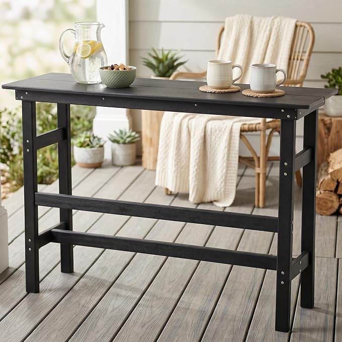 41.25" Outdoor Bar Table, Heavy Duty HDPE Console Table, Weather-Resistant Outdoor Console Table, Modern Bar Height Pub Table for Poolside/Garden/Backyard/Deck/Patio Furniture, Black
