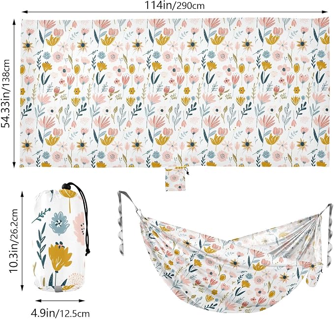Camping Hammock Outdoor Hammocks for Outside Fresh Flower Beach Trees Portable Lightweight with Pockets Tree Straps Indoor