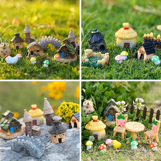 60 PCS Mini Fairy Garden Accessories Kit Miniature House Decor | Mini Fairy Figurines Outdoor DIY Micro Landscape Ornaments for Terrarium Dollhouse Succulent Craft