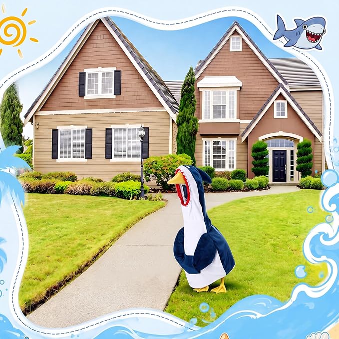 Porch Goose Outfit Set for 23 Inch Porch Goose Costume Statue Clothes with Shark Themed Costumes for Yard, Lawn, Patio, Garden, Cartoon Birthday, Festive