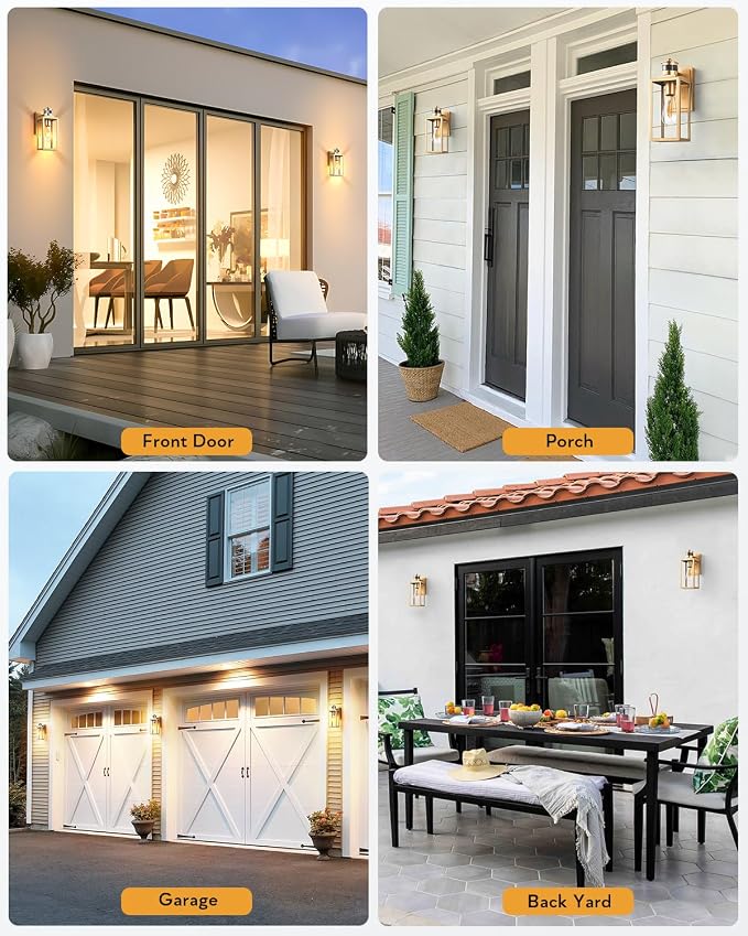 VIANIS 2 Pack Gold Motion Sensor Outdoor Porch Light, Modern Exterior Lighting Fixtures Wall Mount for House, Anti-Rust Waterproof Dusk to Dawn Outdoor Sconce Lights for Garage, Front Door, Patio