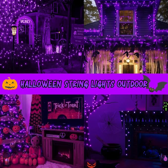 200 LED Connectable String Lights, 66FT Christmas Lights Outdoor Indoor | Purple, 13 Modes, Timer, Clear Wire Waterproof Twinkle Fairy Lights Plug in for Halloween Bedroom Patio Xmas Tree Decor