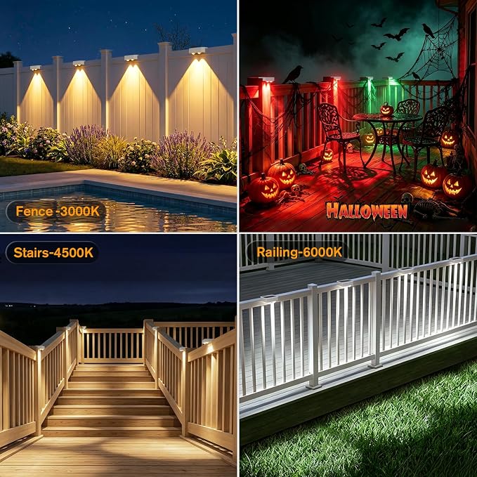 Bridika Solar Deck Lights Outdoor with Remote, L-Shaped Design, White 16 | Remote sync all lights, 9 Colors & 3 modes, LED, IP65 waterproof, Dusk to dawn, for fence/deck/patio/stairs/railing/wall