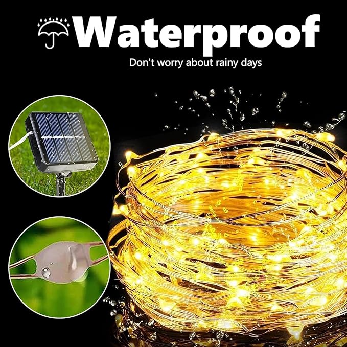 Lomotech Solar Fairy Lights Outdoor, 2 Pack Total 66ft 200 LED,Warm White | Solar String Lights Waterproof 8 Modes Twinkle Lights for Outdoor, Patio, Garden, Yard, Party, Wedding, Tree Decoration