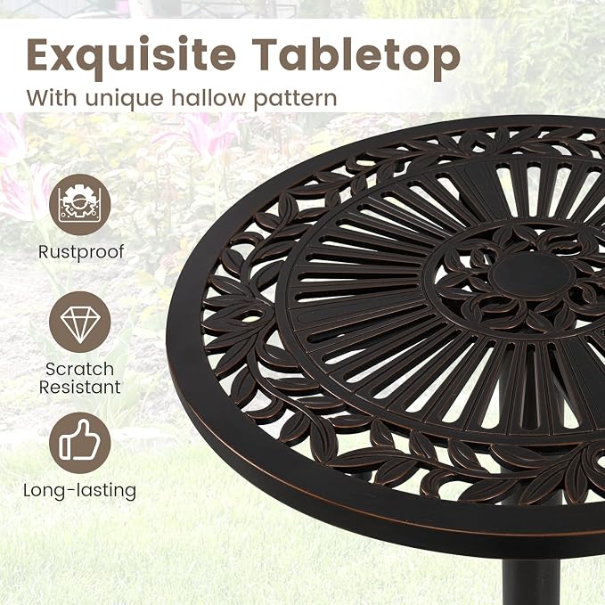 Tangkula 24" Outdoor Round Bar Table, Cast Aluminum Heavy Duty Patio High Table with Stable Cross-Shaped Base, for Garden Porch Balcony or Poolside