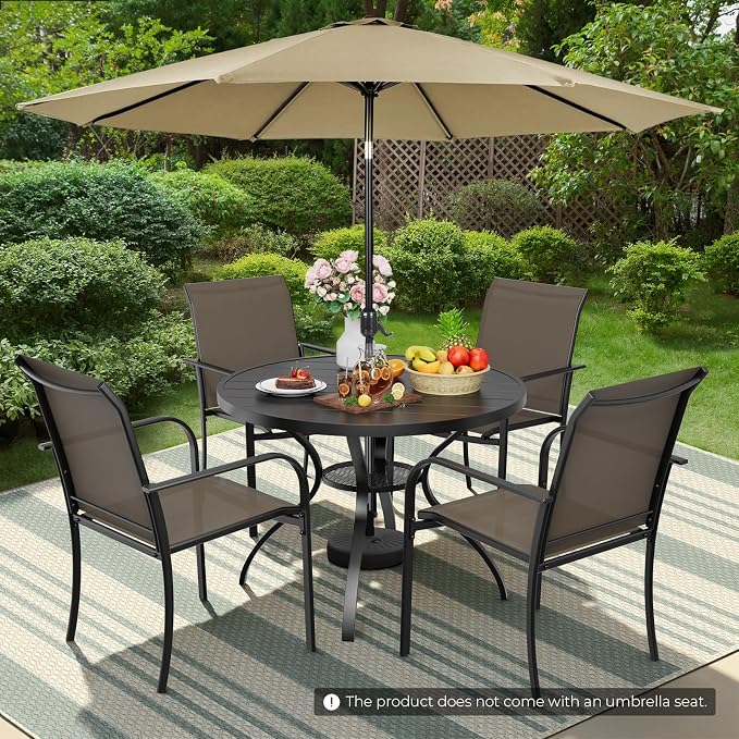 5-Piece Patio Dining Set with Umbrella,4 Person Outdoor Table and Chairs Set, 4 Metal Dining Chairs and Round Outdoor Table with 1.57" Umbrella Hole,Khaki