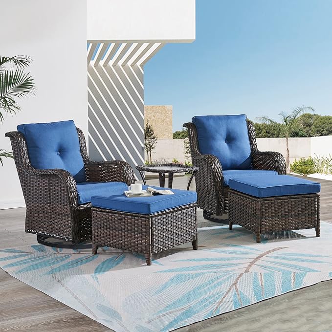 HUMMUH Outdoor Patio Furniture 7 Pieces Furniture Set Wicker Outdoor Sectional Couch with Patio Swivel Glider Chairs,Coffee Side Table,Ottomans for Patio