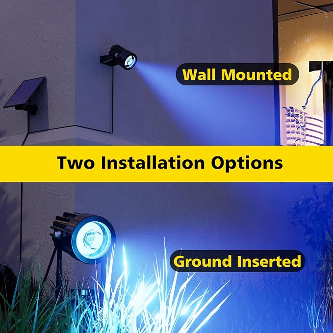 T-SUN Solar Spotlights Outdoor, 2-in-1 Waterproof Color Changing Solar Landscape Spotlights, Dusk to Dawn Dual Head Solar Lights for Garden, Yard, Driveway, Pool Area(RGB)