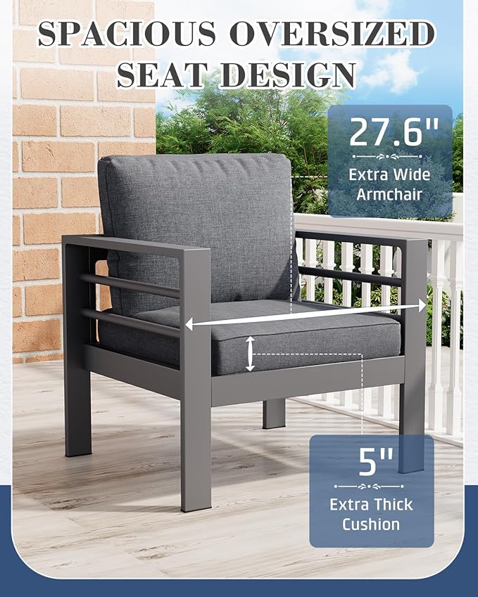 AECOJOY Aluminum Patio Furniture Set, 9 Seats Modern Outdoor Furniture with Coffee Table, 7 Pieces Metal Conversation Sectional Sofa, Dark Gray