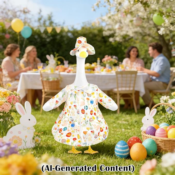 Easter Porch Goose Outfits, Bunny Goose Clothes Fits 17-23 In Statue | Spring Cute Goose Outfit Costume with Hat for Outdoor Garden Patio Yard Lawn Party Plastic Cement Decoration