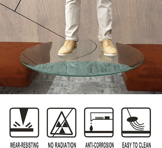 Meihua Glass Table Top, 36 Inch Round 1/2" Thick Beveled Polished Edge, Tempered Glass Table Outdoor for 360 Degree Rotatable.