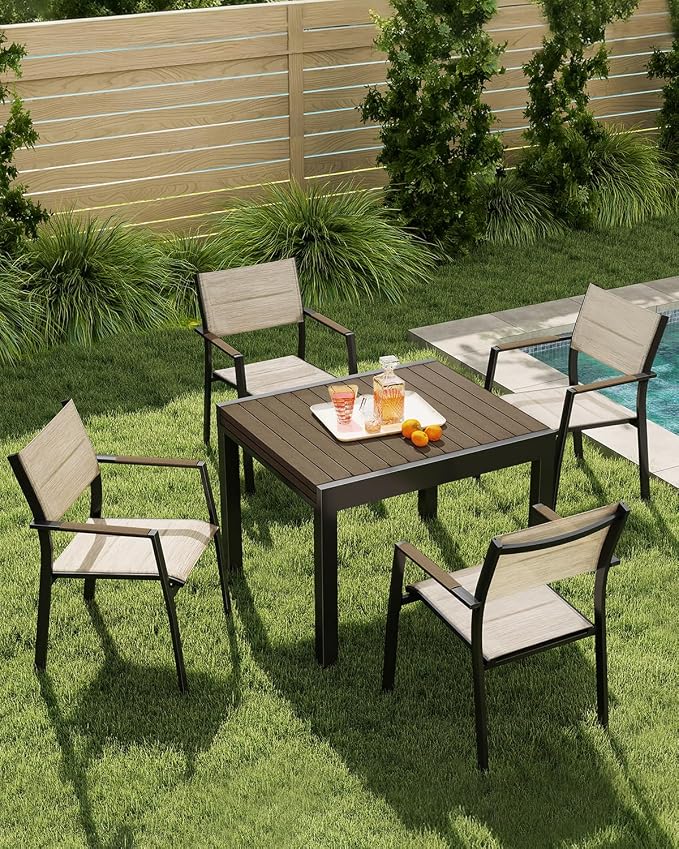 Extendable Outdoor Dining Table for 4-8 Person, Never-Rust Aluminum Expandable Patio Dining Table, 38"-77" Adjustable Square/Rectangle Extendable Patio Table for Garden, Lawn, Deck, Limed Oak