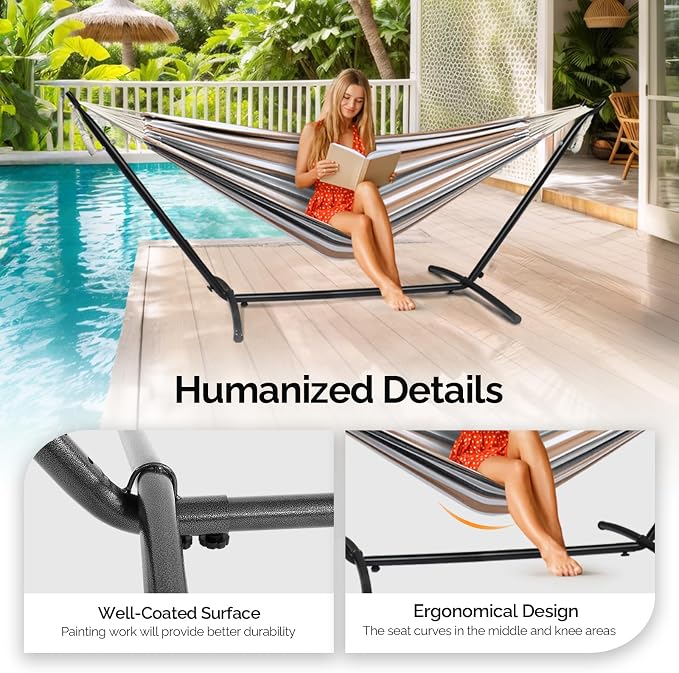 ONCLOUD Heavy Duty 550 LBS Double Hammock with Stand Included with Portable Carrying Bag, Upgraded 2 Person Hammock with Frame for Outdoors & Indoors, Series TDCTZ2 - Desert Stripe