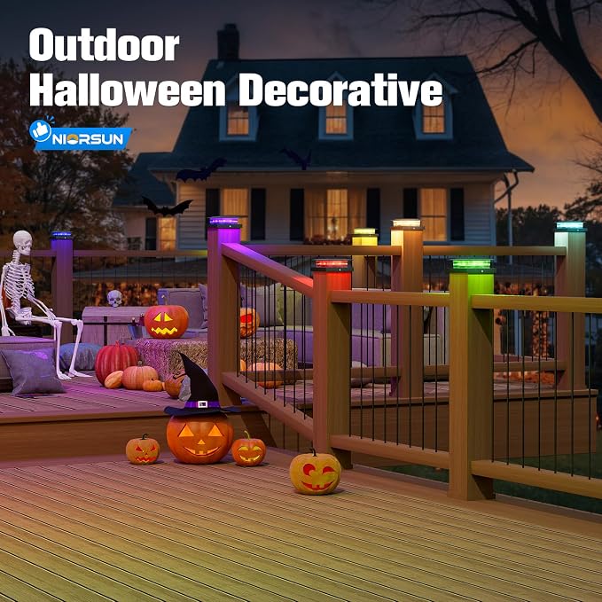 4x4 Post Solar Lights Color Changing,Solar Post Light,16 Pack Black | RGB Solar Post Cap Lights for 4x4 Post Caps Wood Vinyl,IP44 Waterproof Fence Post Solar Lights Outdoor, Solar Deck Post Light