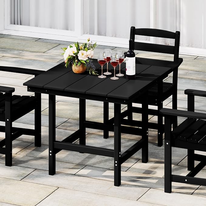 WestinTrends Ashore Outdoor HDPE 36" Square Patio Dining Table with Umbrella Hole, Black