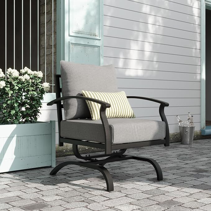 Kurapika 2 Pieces Patio Furniture Set, Outdoor Metal Rocking Chair, Patio Bistro Set Rocker with Thickened Cushions for Porch Garden Deck, Grey