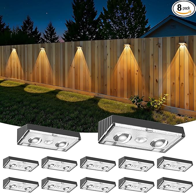 Solar Fence Lights,12 Pack Deck Light,Led Lights Warm White Outdoor Wall Lights,IP45 Solar Powered Light Waterproof for Backyard/Pool/Railing/Patio/Porch/Step/Outside/Garden (Black)