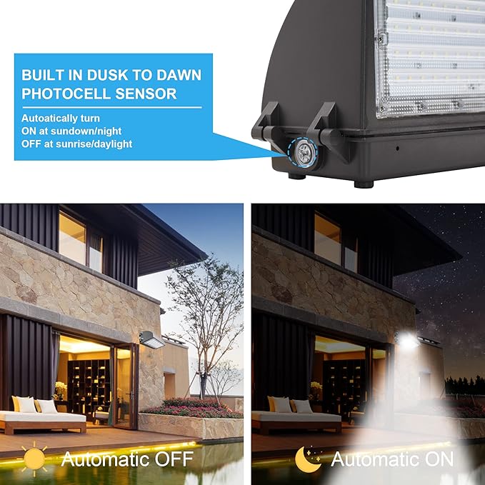 LED Full Cutoff Wall Pack, 70W(600W Eqv.) 8,400LM 5000K with Dusk to Dawn Photocell, 100-277Vac, LED Wall Pack for Outdoor Lighting (1 Pack) - ETL Listed