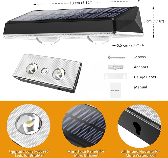 Solar Fence Lights Outdoor, 2 Pack Fence Lights Solar Powered, 3 Color Modes Warm/Natural/Cool White (3000K/4000K/6000K), IP67 Waterproof Dusk to Dawn Solar Lights for Fence, Backyard, Patio, Deck