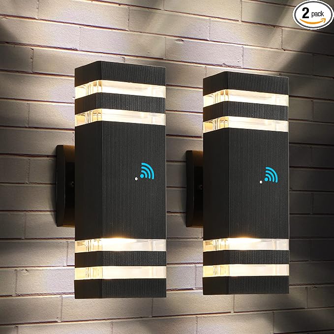 Dusk to Dawn Outdoor Wall Lights Fixture, Up and Down Porch Lights Outdoor Wall Black Modern Exterior Lights, IP65 Warm White 3000K Waterproof LED Wall Sconce for House Garage, 2 Pack