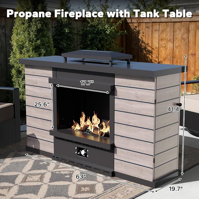Outdoor Aluminum Furniture Set, 6-Piece Patio Conversation Set, 2 Swivel Chairs, 2 Chairs,1 Sofa and 1 Fireplace, All-Weather Metal Frame, 6" Thick Removable Cushions, Deep Setting for Porch