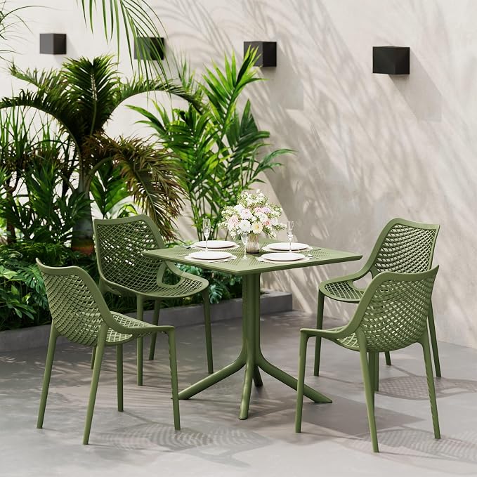 WestinTrends Playa 31.5" Square Plastic Outdoor Patio Dining Table for 4, Olive Green