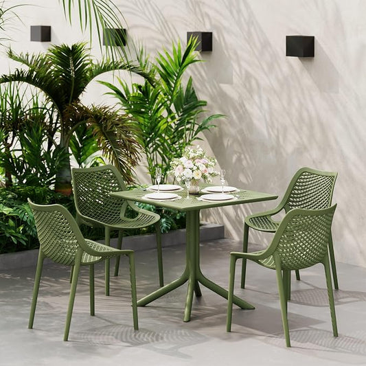 WestinTrends Playa 31.5" Square Plastic Outdoor Patio Dining Table for 4, Olive Green