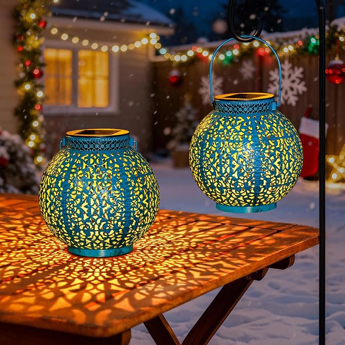 2 Packs Solar Lanterns Outdoor Lights Waterproof Garden Lanterns for Patio,Outside Mothers Day Gifts Mom Wife Grandma Birthday Gifts [Set of 2]