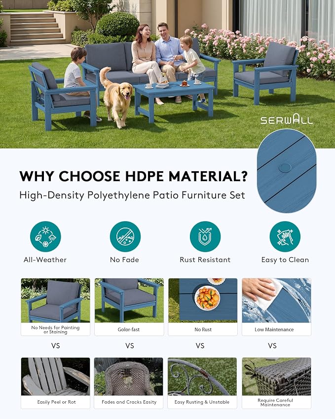 SERWALL HDPE Outdoor Patio Furniture Set with Coffee Table