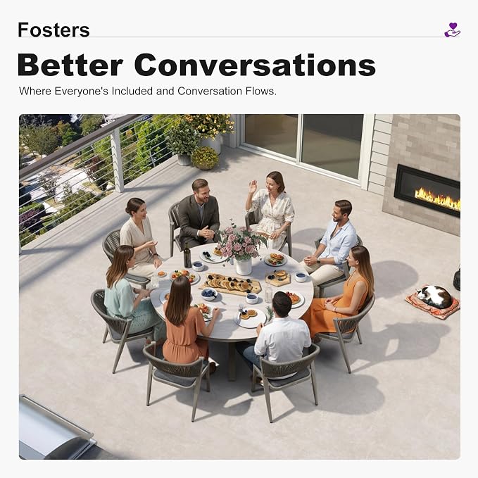 PURPLE LEAF 9 Pieces Round Dining Set Aluminum Frame and Wicker Rattan Patio Table and Chairs with Cushions for Backyard Garden Deck Grey