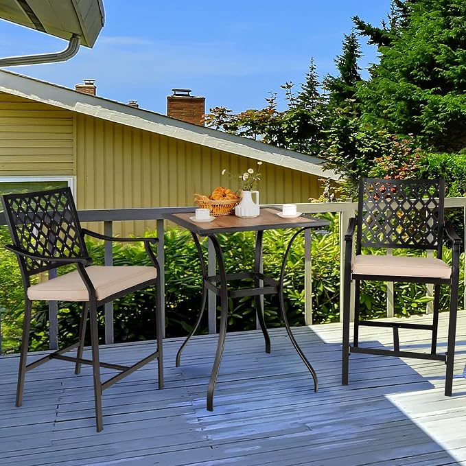 Tangkula 28 Inches Patio Bar Table, Outdoor Steel Square Bar Table with Reinforced Steel Structure, Curved Legs & Non-Slip Footpads, Outside Bistro Bar Table for Poolside, Patio, Backyard