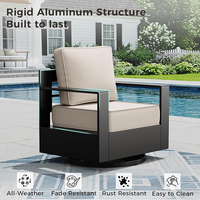 Outdoor Patio Furniture Set, 5-Piece Aluminum Patio Conversation Set All-Weather Metal Outdoor Sectional with 6 Inch Thick Cushions, Deep Setting for Garden, Outside and Porch, Beige