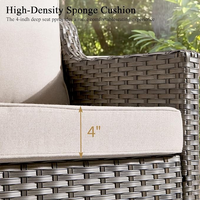 Luxury Patio Furniture Sofa Set - 7 Pieces All Weather Wicker Outdoor Couch and High Back Patio Chairs with Sofa & footstools for Deck Yard and Poolside Gray Wicker | Beige Cushions