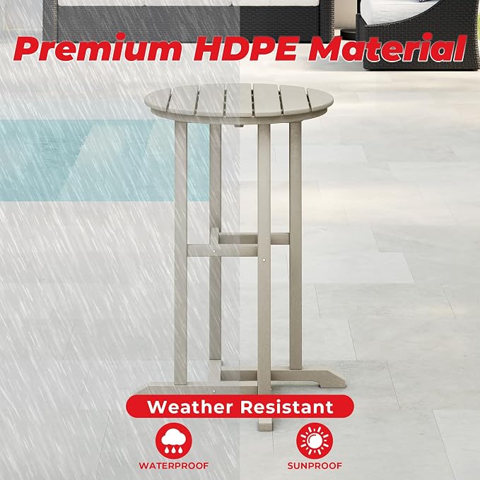 Costaelm Outdoor Bar Table, 37" Counter Height Round Patio Cocktail Bar Table, Patio Bar Table Bistro Dining Table Pub Table for Front Porch Deck, Backyard, Garden, Sand