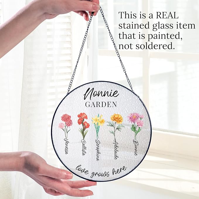 Personalized Grandma's Garden Window Hanging Suncatcher - Birth Month Flowers Garden Gift for Mom, Grandma - Mother's Day, Birthday Gift