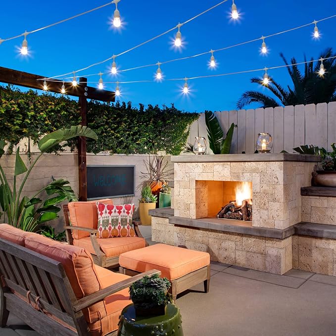 96FT(2x48FT) 3 Colors LED Outdoor String Lights with Remote, White | Plug in, Jump/Fade/Static Modes, 2700K/4000K/5000K, 30+2 S14 Bulbs, Shatterproof, Waterproof, Dimmable, for Pergola