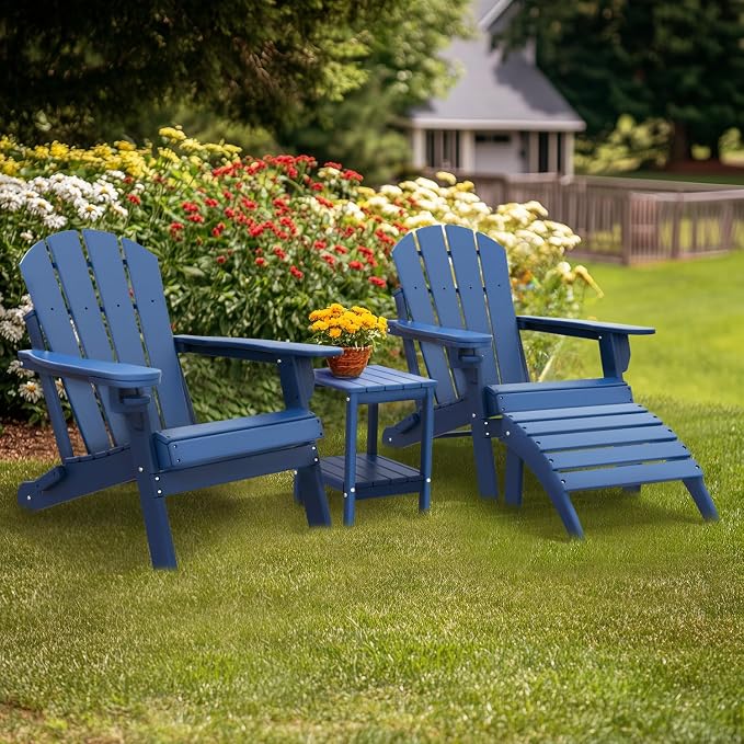 IVY&LANE Adirondack Outdoor Side Tables Set of 2 | HDPE Plastic | Patio End Table with Storage | 2-Shelf | Weather Resistant | Blue | 14 x 13 Inches | for Outside Porch Backyard Indoor