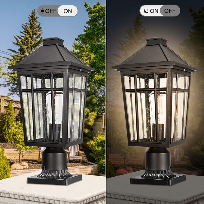 Darkaway Large Outdoor Post Lights Lamp Post Light Fixture, 17inch Waterproof Aluminum Post Lamp with Glass, Fence Deck Lighting for Garden, Patio, Pathway (Large，Black)