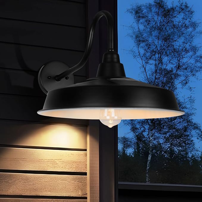 Solar Barn Lights Outdoor, 16 Inch Dome Wall Lights Solar Powered, Farmhouse Exterior Wall Sconce, Industrial Outside Light Fixtures, Rustic Lantern for Garage, Barn, Shed, RZSR020W-2