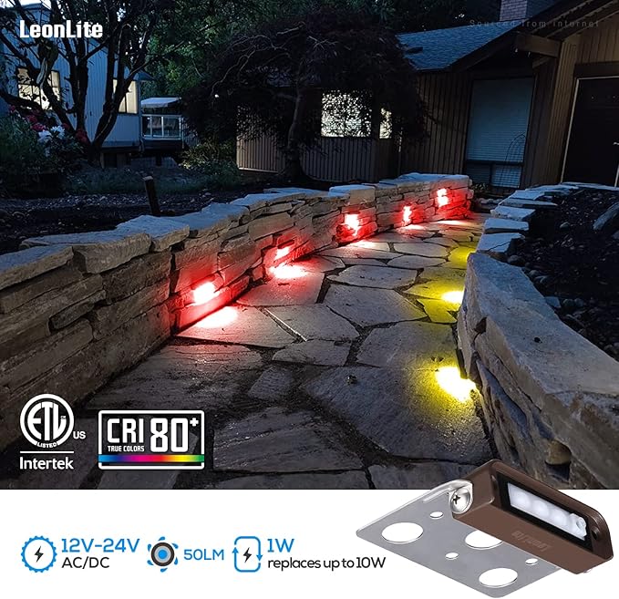 LEONLITE 4-Pack RGBCW 4 Inch LED Hardscape Lighting, Color Changing | LED Landscape Lighting, 12-24V AC/DC Paver Light Low Voltage Retaining Wall Lights, 1W Outdoor Step Lights, ETL