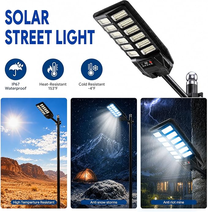 NIUBA Solar Lights Outdoor, IP67 Waterproof Street Lights Outdoor, Dusk to Dawn Solar Security Flood Lights Motion Sensor with Remote Parking Lot Light,Commercial Area Lighting for Outside (1-Pack)